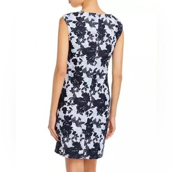 Adrianna Papell Two-Tone Embroidery Floral Lace Overlay Sheath Dress Size 4, NWT - Picture 2 of 11